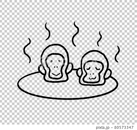 温泉に浸かる猿のイラスト 線画のイラスト素材