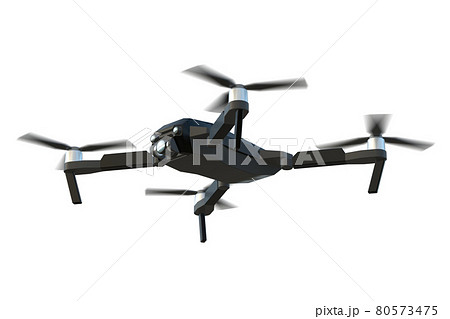 ドローンCG 黒 オリジナルデザイン_A011 左向き下から2 羽回転 背景無し 80573475