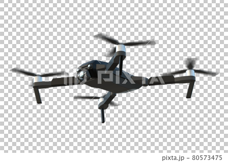 ドローンCG 黒 オリジナルデザイン_A011 左向き下から2 羽回転 背景無し 80573475