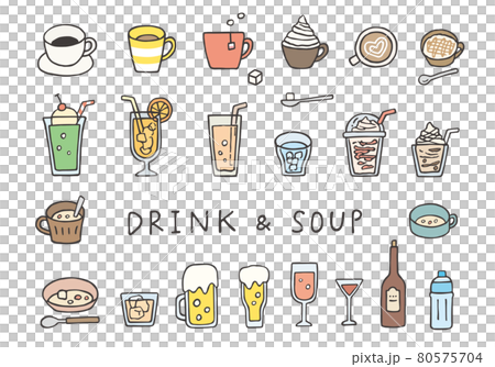 Hand-drawn illustrations of various drinks (color) 80575704