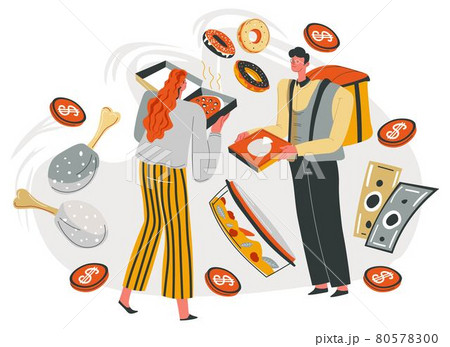Man delivering ordered food from shop or cafe 80578300