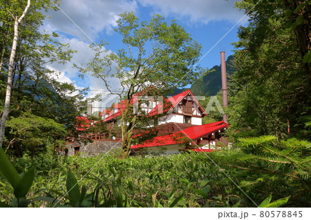 The Imperial Hotel with its red roof at Kamikochi, Nagano in the Japanese Alps. Teikoku Hotel. The Imperial Hotel with its red roof at Kamikochi, Nagano in the Japanese Alps. Teikoku Hotel. 80578845