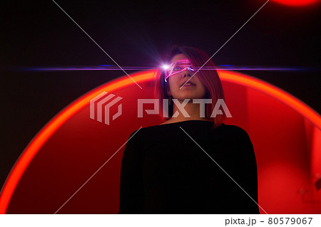 Cyber girl. Beautiful young woman, futuristic style. 80579067