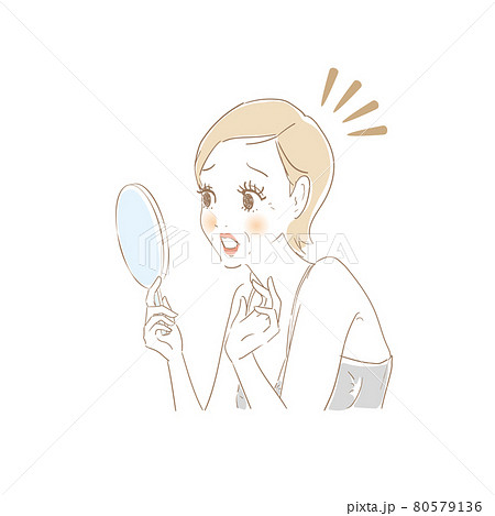鏡でお肌をチェックする女性 鏡でお肌をチェックする女性 80579136