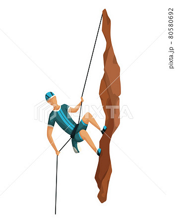 Mountain climbing. Men climbing on a rock mountain with professional equipment. Bouldering sport. Game scene isolated on white background Mountain climbing. Men climbing on a rock mountain with professional equipment. Bouldering sport. Game scene isolated on white background 80580692