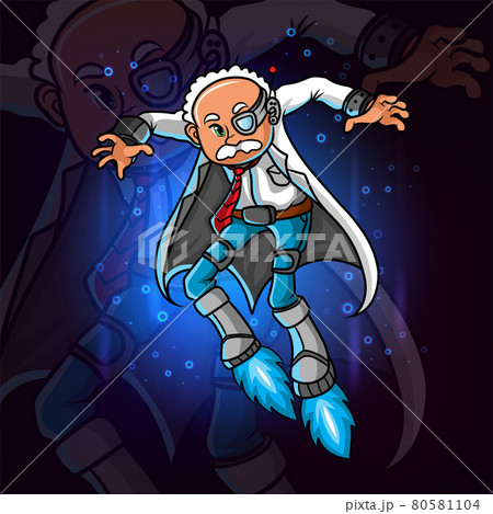 The professor of the scientist flying with the turbo shoes of illustration 80581104