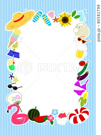 ポップな夏の手描きイラストフレーム 80581799