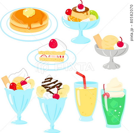 喫茶店のデザートメニューのイラストセットのイラスト素材