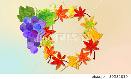 水彩の紫の葡萄と紅葉のフレーム 水彩の紫の葡萄と紅葉のフレーム 80582850