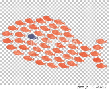 Illustration, flock, large group of small fish gathering to look like a big fish Illustration, flock, large group of small fish gathering to look like a big fish 80583267