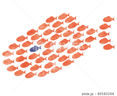 小さな魚がたくさん集まって大きな魚に見えるイラスト 群れ 大群のイラスト素材