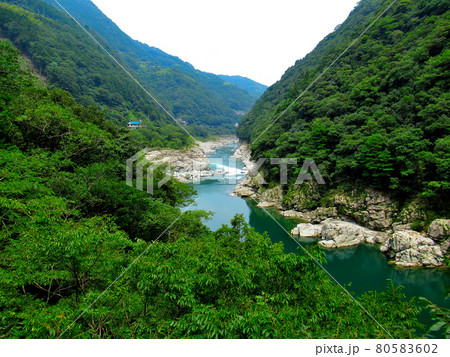 四国・大歩危小歩危・小歩危の少し穏やかな流れと険しい渓谷・徳島県三好市(2) 80583602