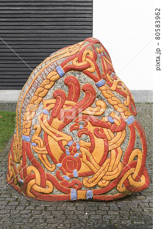 Runestone at National Viking museum in Jelling, Denmark Runestone at National Viking museum in Jelling, Denmark 80583962