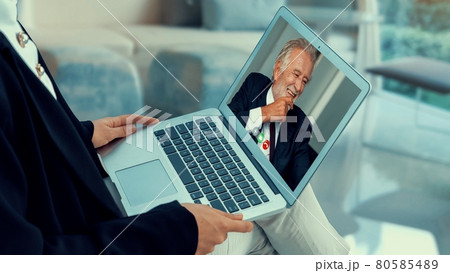 Video call business people meeting on virtual workplace or remote office 80585489