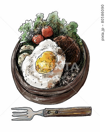 ロコモコ丼のイラスト 80586090