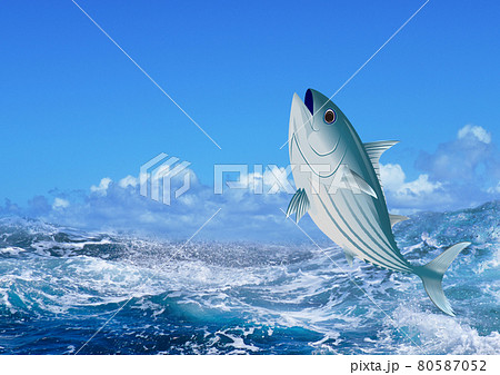 カツオと荒波 ヨコ のイラスト素材