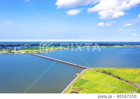 夏の霞ヶ浦と霞ヶ浦大橋（茨城県） 80587350