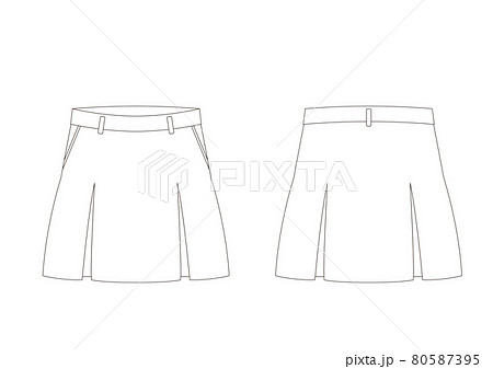 ゴルフ プリーツスカート 4ヒダ ポケット付き テンプレート 表裏 白のイラスト素材