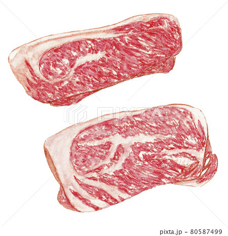 水彩色鉛筆で描いた和牛スライスのイラストのイラスト素材