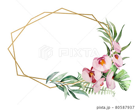Watercolor tropical flowers and leaves frame illustration Watercolor tropical flowers and leaves frame illustration 80587937