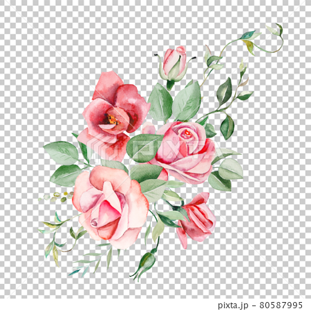 Watercolor pink flowers and leaves frame illustration 80587995