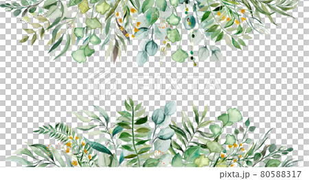 Watercolor botanical green leaves frame illustration 80588317