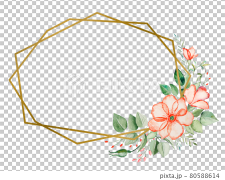Watercolor pink flowers and green leaves frame... - Stock Illustration ...