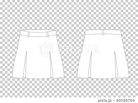 ゴルフ プリーツスカート 4ヒダ テンプレート 表裏 白のイラスト素材