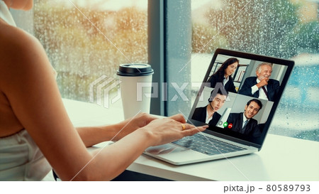 Video call business people meeting on virtual workplace or remote office 80589793