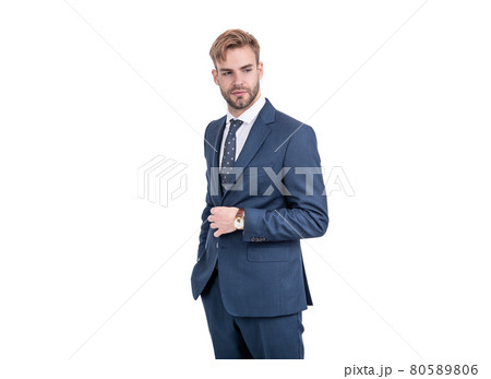 Handsome clerical worker wear formal suit and tie formalwear isolated on white, classic Handsome clerical worker wear formal suit and tie formalwear isolated on white, classic 80589806