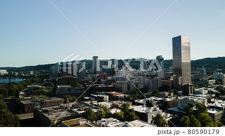 Bird's-eye view of a large city with business centers. 80590179