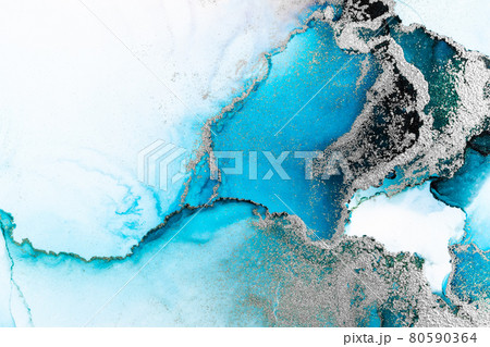 Blue silver abstract background of marble liquid ink art painting on paper . Blue silver abstract background of marble liquid ink art painting on paper . 80590364