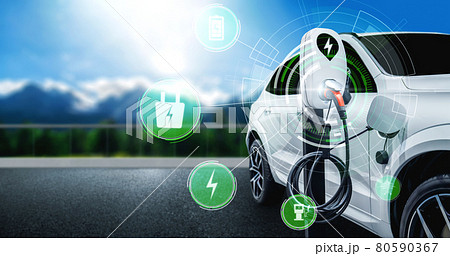 EV charging station for electric car in concept of alternative green energy 80590367