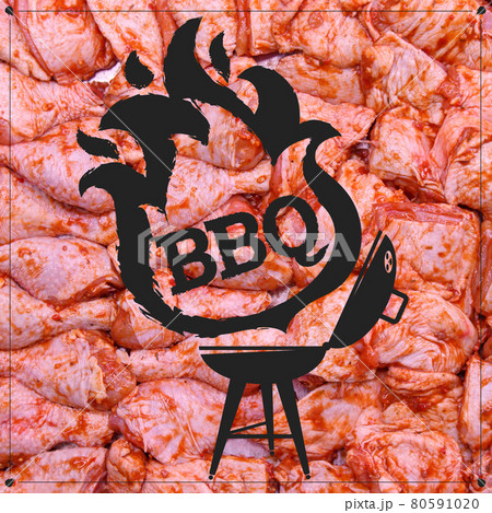 Fire grill symbol on the background of meat for frying 80591020