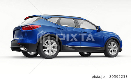 Blue ultra-modern SUV with a catchy expressive design for young people and families on a white isolated background. 3d illustration. 80592253