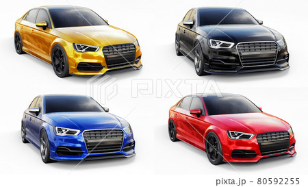 3d illustration. Super fast sports car on a white background. Body shape sedan. Tuning is a version of an ordinary family car. 3d rendering. 80592255