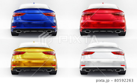 3d illustration. Super fast sports car on a white background. Body shape sedan. Tuning is a version of an ordinary family car. 3d rendering. 3d illustration. Super fast sports car on a white background. Body shape sedan. Tuning is a version of an ordinary family car. 3d rendering. 80592263