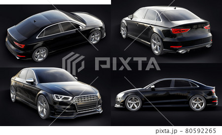 3d illustration. Super fast sports car on a white background. Body shape sedan. Tuning is a version of an ordinary family car. 3d rendering. 3d illustration. Super fast sports car on a white background. Body shape sedan. Tuning is a version of an ordinary family car. 3d rendering. 80592265