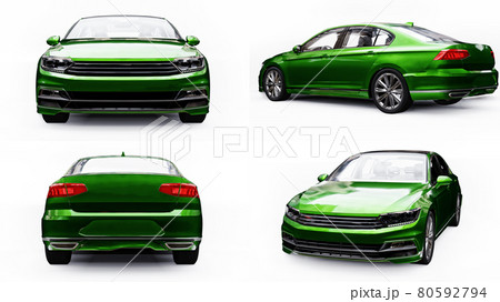 3d illustration. 3d rendering of a brandless generic green car in a white studio environment. 80592794