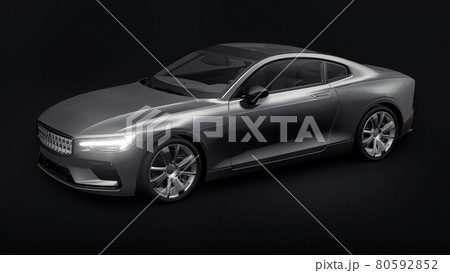 Concept car sports premium coupe. Gray car on black background. Plug-in hybrid. Technologies of eco-friendly transport. 3d rendering. 80592852