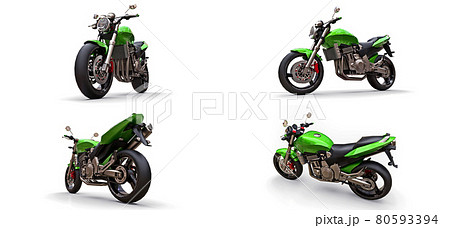 3d illustration. Green urban sport two-seater motorcycle on a white background. 3d rendering. 80593394