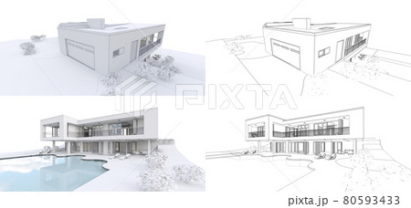 3d modern house, on white background. 3d illustration. 3d modern house, on white background. 3d illustration. 80593433