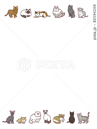 いろいろな種類のかわいい猫たちの縦長イラストフレームのイラスト素材