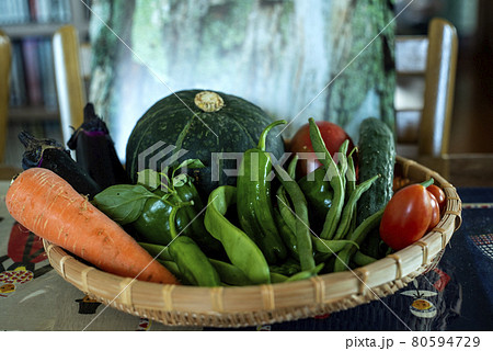 家庭菜園の無農薬マクロビ野菜の収穫 家庭菜園の無農薬マクロビ野菜の収穫 80594729