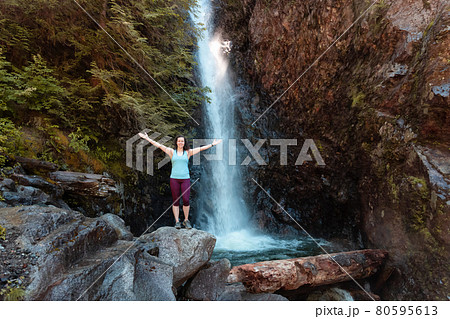 Adult Woman hiker at Norvan Falls 80595613