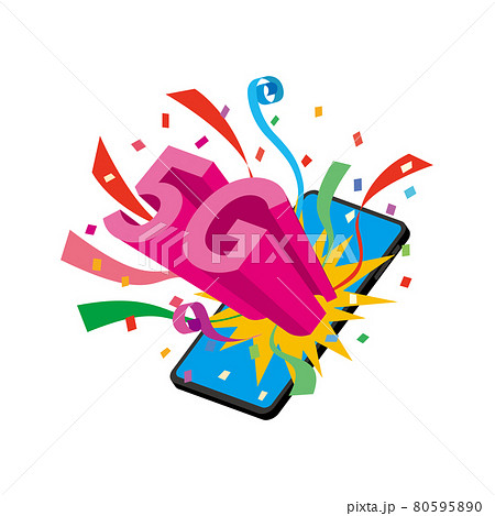 飛び出る5Gの文字とスマートフォン 飛び出る5Gの文字とスマートフォン 80595890