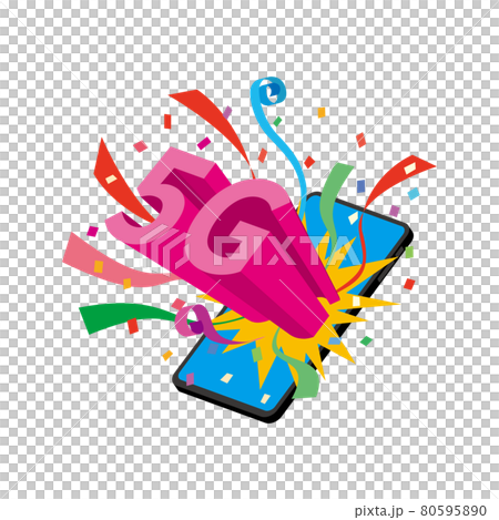 飛び出る5Gの文字とスマートフォン 飛び出る5Gの文字とスマートフォン 80595890