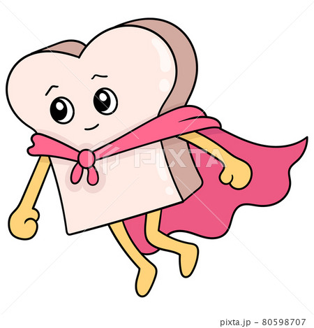 white bread wearing superhero cloak has good nutrition, doodle icon image kawaii 80598707