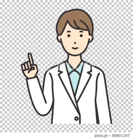 Female researcher pharmacist pose pointing finger 80601297