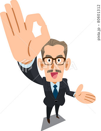 手でokのサインを示し案内する経営者の男性のイラスト素材